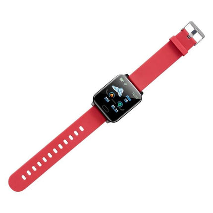 Smart Bracelet for Everyday Health and Activity Tracking - red wristband with heart rate, sleep and NFC icons on display