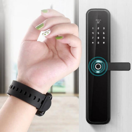 Smart Bracelet for Everyday Health and Activity Tracking worn on wrist using NFC to unlock a smart door lock