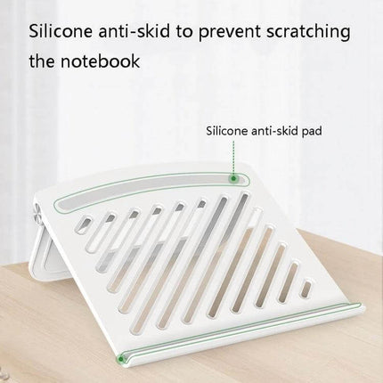 Ergonomic Folding Laptop Stand for Height Adjustment and Cooling with silicone anti-skid pads and hollow base for better cooling and posture