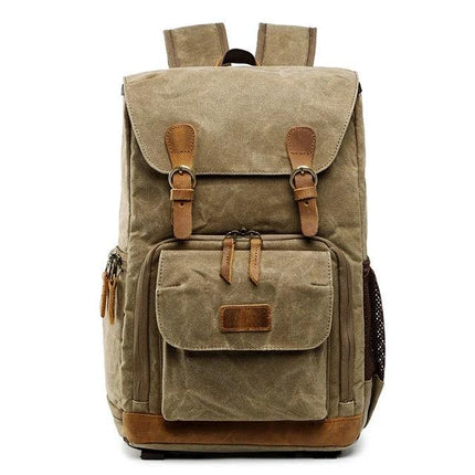 advicho Large Waterproof Camera Backpack for Outdoor Use in khaki canvas with front pockets and leather accents