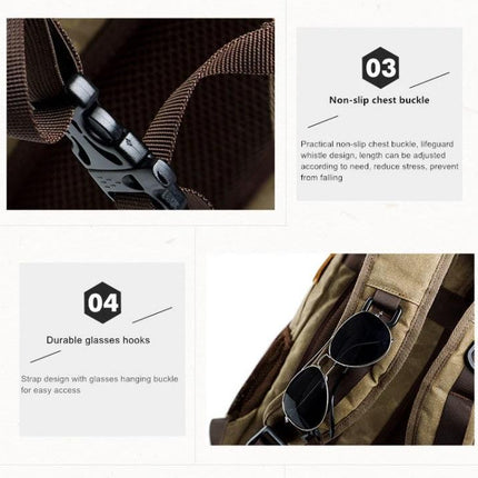 advicho Large Waterproof Camera Backpack for Outdoor Use showing non-slip chest buckle and glasses hook detail
