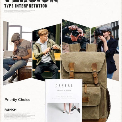 advicho Large Waterproof Camera Backpack for Outdoor Use shown in canvas rucksack with photographers using cameras outdoors