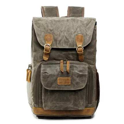 advicho Large Waterproof Camera Backpack for Outdoor Use - khaki canvas camera bag with front pocket, buckle straps, and padded shoulder straps