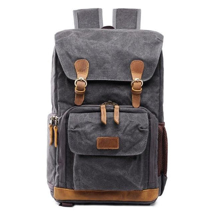 advicho Large Waterproof Camera Backpack for Outdoor Use gray canvas backpack with front pockets and leather straps