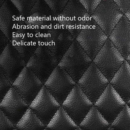Car Storage Net Pocket Between Seats for Organizing Small Essentials - black quilted odorless leather texture highlighting abrasion resistance and easy-to-clean surface