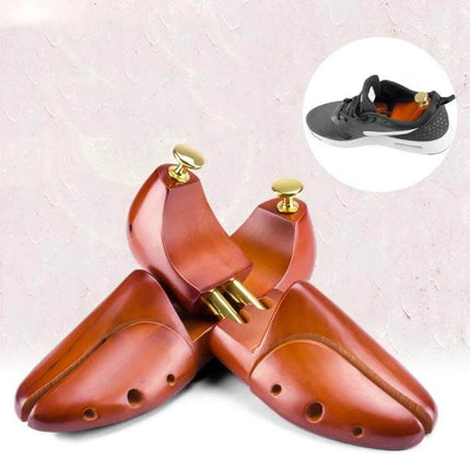 Solid Wood Retractable Shoe Last For Everyday Shoe Care Sizes 37-46 - pair of polished wooden adjustable shoe trees for casual footwear