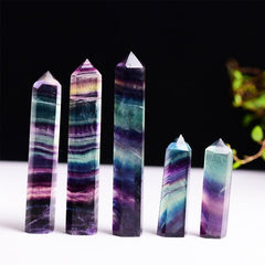 Colorful Fluorite Hexagonal Crystal Column - Natural Rough Stone Ornament