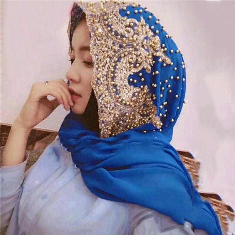 Beaded Floral Chiffon Headscarf for Women