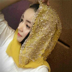 Foulard long en mousseline de soie avec perles pour femmes