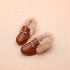 Warm PU Leather and Cashmere Casual Shoes for Girls