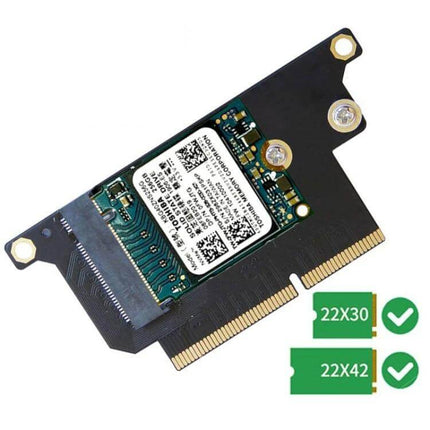 Storage Upgrade Adapter for MacBook Pro 13.3 Inch A1708 (2016-2017) shown with M.2 SSD installed and 22x30/22x42 compatibility