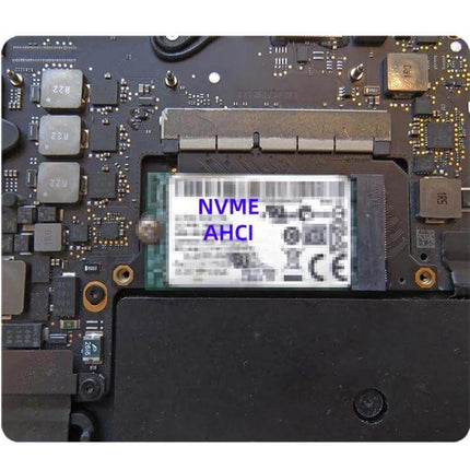 Storage Upgrade Adapter for MacBook Pro 13.3 Inch A1708 (2016-2017) SSD installed on A1708 logic board showing NVMe AHCI module