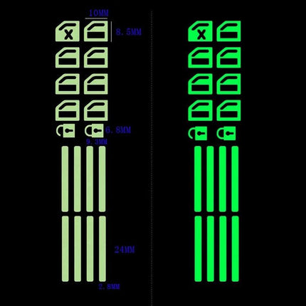 Luminous Car Window Switch Sticker for Nighttime Use - glow paper decals showing window icons and indicator strips for low-light driving