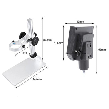 Handheld Digital Microscope for Electronics Repair and Testing with adjustable metal stand and built-in display for circuit board inspection