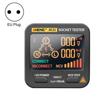ANENG Multifunctional Socket Tester with Digital Display showing VA color LCD, EU plug wiring check, voltage and NCV indicators