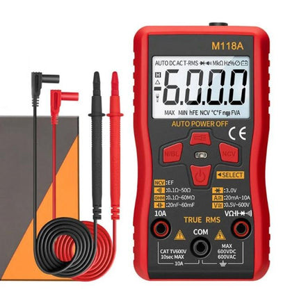 ANENG Automatic Digital Multimeter for Electrical Testing handheld red digital multimeter with probes showing 6000 count display