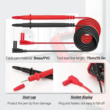 ANENG Automatic Digital Multimeter for Electrical Testing red and black test leads with dust caps and socket display, 75cm PVC cords