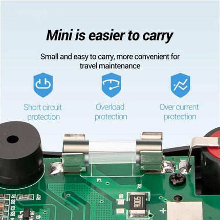 ANENG Automatic Digital Multimeter for Electrical Testing compact multimeter photo showing PCB, fuse, and protection icons for short circuit, overload, over current protection