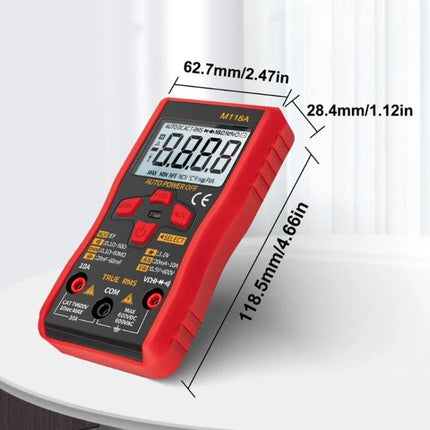 ANENG Automatic Digital Multimeter for Electrical Testing compact red handheld multimeter showing dimensions and digital display