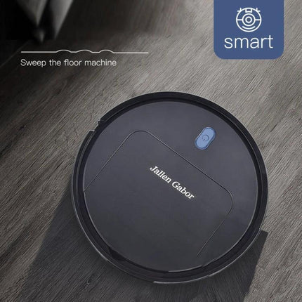 Jallen Gabor Automatic Toy Sweeping Robot for Home Cleaning - black toy sweeping robot on wood floor, quiet 50dB pretend play
