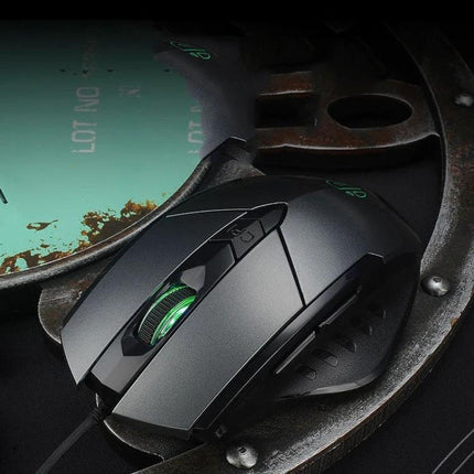 Inphic PW1 Quiet Illuminated Wired Gaming Mouse for Daily Use - sleek black illuminated wired mouse with silent buttons and green glowing scroll wheel