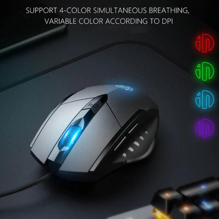 Inphic PW1 Quiet Illuminated Wired Gaming Mouse for Daily Use - silver wired gaming mouse with blue LED lighting and ergonomic silent buttons