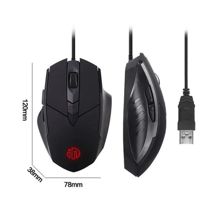 Inphic PW1 Quiet Illuminated Wired Gaming Mouse for Daily Use - black wired mouse with LED, side buttons, USB connector, 120x78x38mm