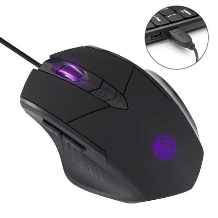 Inphic PW1 Quiet Illuminated Wired Gaming Mouse for Daily Use - black wired mouse with purple illumination and USB plug
