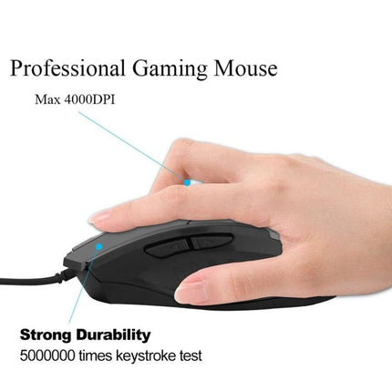 Inphic PW1 Quiet Illuminated Wired Gaming Mouse for Daily Use - black wired ergonomic mouse with hand, illuminated accents, quiet buttons