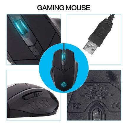 Inphic PW1 Quiet Illuminated Wired Gaming Mouse for Daily Use, black ergonomic mouse with blue lighting and USB cable
