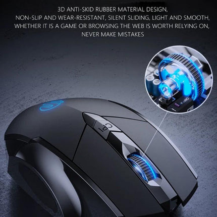 Inphic PW1 Quiet Illuminated Wired Gaming Mouse for Daily Use - black ergonomic silent-click mouse with blue LED scroll and anti-skid rubber design