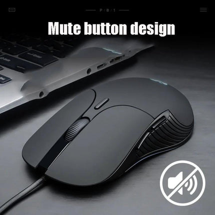 Inphic Wired Mouse with Quiet Mute Buttons for Office Use — black wired ergonomic mouse with mute button design, silent clicks for shared office use