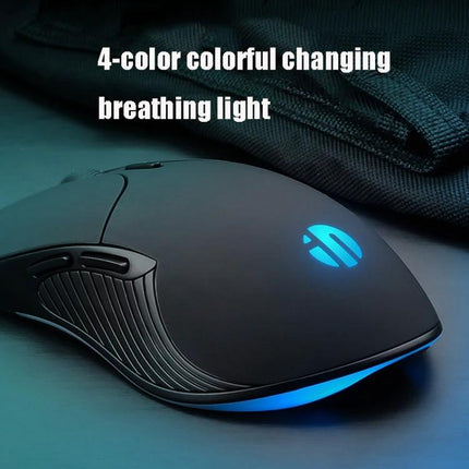 Inphic Wired Mouse with Quiet Mute Buttons for Office Use - black wired silent mouse with blue breathing LED light