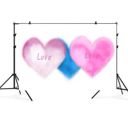 Valentine's Day Themed Photography Background Cloth, 2.1m x 1.5m with watercolor hearts and 'Love' text backdrop for romantic photos