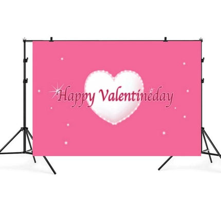 Valentine's Day Themed Photography Background Cloth, 2.1m x 1.5m - pink backdrop with white heart and 'Happy Valentineday' text