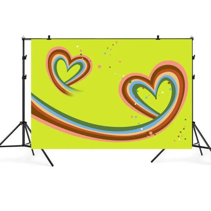 Valentine's Day Themed Photography Background Cloth, 2.1m x 1.5m - lime green vinyl backdrop with colorful heart swirls on stand