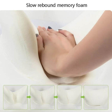 Nap Pillow With Memory Foam For Office Travel All Seasons showing slow rebound memory foam conforming to hand and supporting neck and lumbar