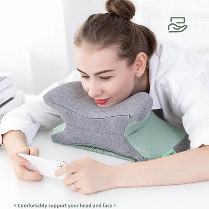 Nap Pillow With Memory Foam For Office Travel All Seasons - Gray ergonomic slow rebound support for neck and lumbar during work or travel