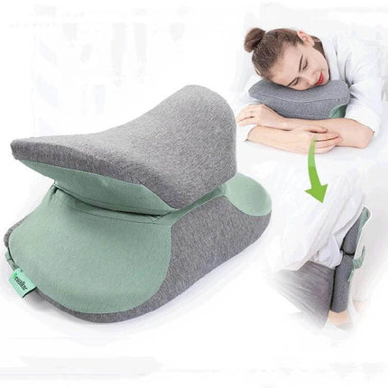 Nap Pillow With Memory Foam For Office Travel All Seasons ergonomic gray green pillow supporting neck and lumbar for desk or plane naps