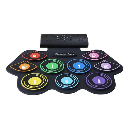 Electronic Drum Set for Quiet Home Music Practice - compact roll-up silicone pads with headphone jack for silent apartment practice