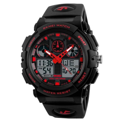 SKMEI Men's Waterproof Digital Watch for Outdoor Sports - black red analog-digital timepiece, 30m water resist, alarm and stopwatch for hiking and swimming