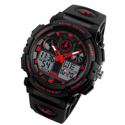 SKMEI Men's Waterproof Digital Watch for Outdoor Sports black red analog-digital watch, 30m water resistant, alarm and timer for hiking and swimming