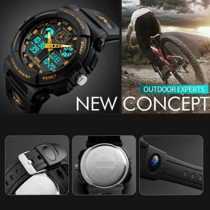 SKMEI Men's Waterproof Digital Watch for Outdoor Sports - black analog-digital sports watch with luminous face, 30M water resistance, ideal for hiking and swimming