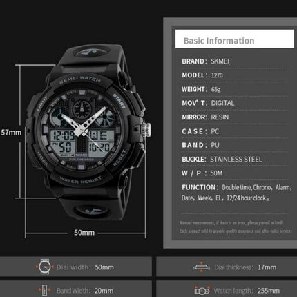 SKMEI Men's Waterproof Digital Watch for Outdoor Sports – black rugged analog-digital timepiece, 50mm dial, 30m water resistant, alarm, chrono, ideal for swimmers and hikers
