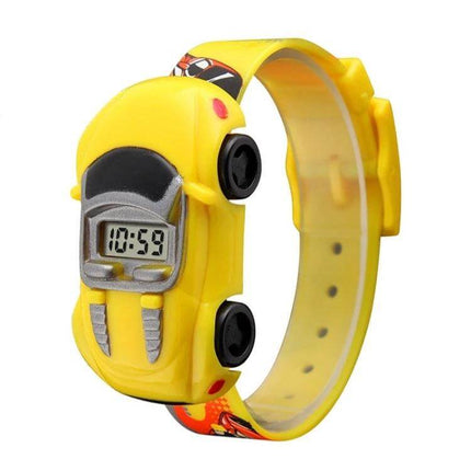 SKMEI Digital Watch with Cute Cartoon Car Design for Children - yellow kids digital watch with car motif, easy time display for school and play