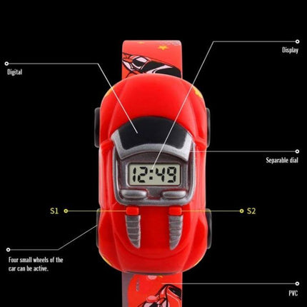 SKMEI Digital Watch with Cute Cartoon Car Design for Children - red car-shaped kids digital watch showing 12:49 on display