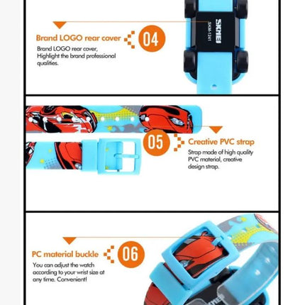 SKMEI Digital Watch with Cute Cartoon Car Design for Children