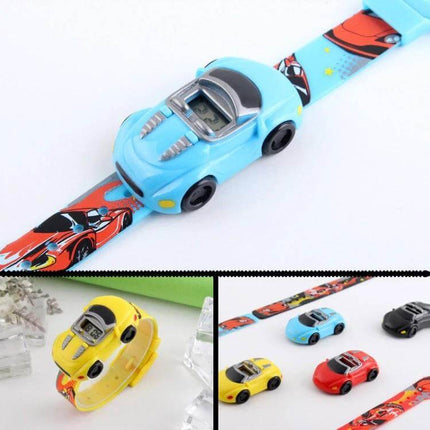 SKMEI Digital Watch with Cute Cartoon Car Design for Children - blue car kids digital watch with strap showing time
