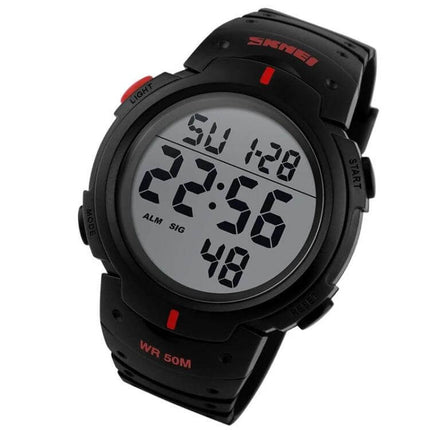 SKMEI Men's Waterproof Digital Watch for Everyday Outdoor Use - black digital sports watch with 50M water resistance, durable plastic case and strap