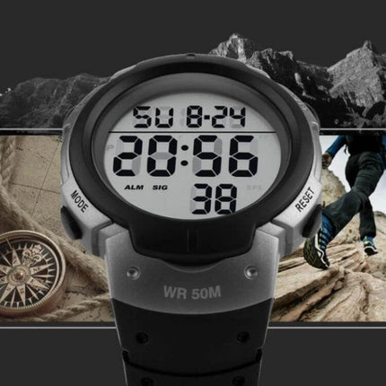 SKMEI Men's Waterproof Digital Watch for Everyday Outdoor Use - rugged black digital sports watch with 50M water resistance
